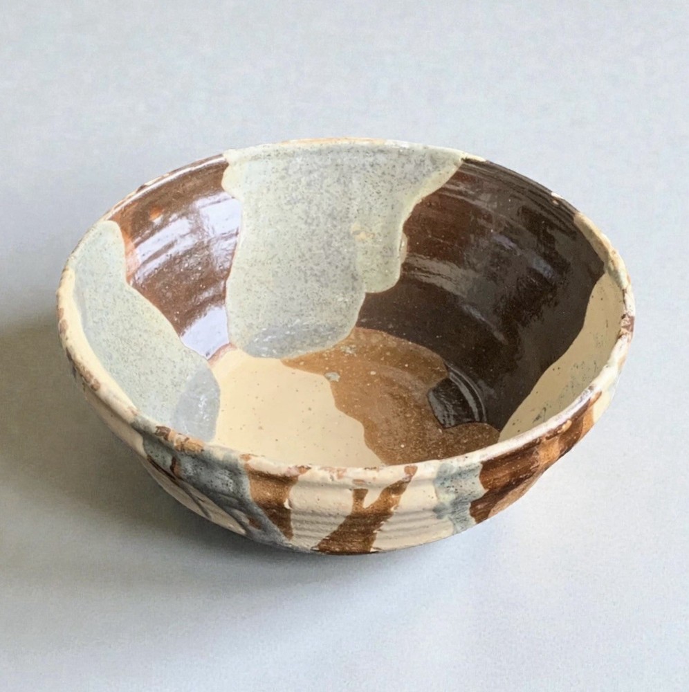 Mid Century Modern Bowl Drip Glaze Studio Pottery signed 1965