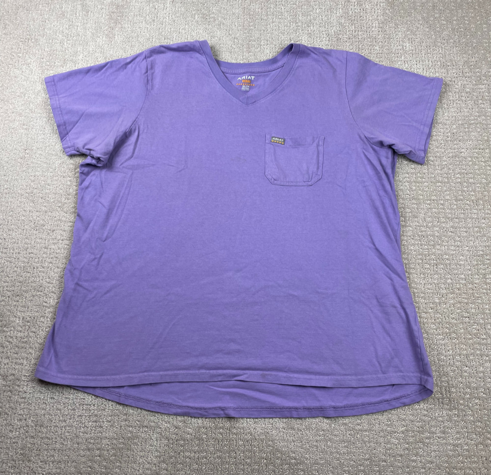 Ariat Rebar Shirt Womens Size 2XL Lavender Cotton Strong V-Neck Pocket Workwear