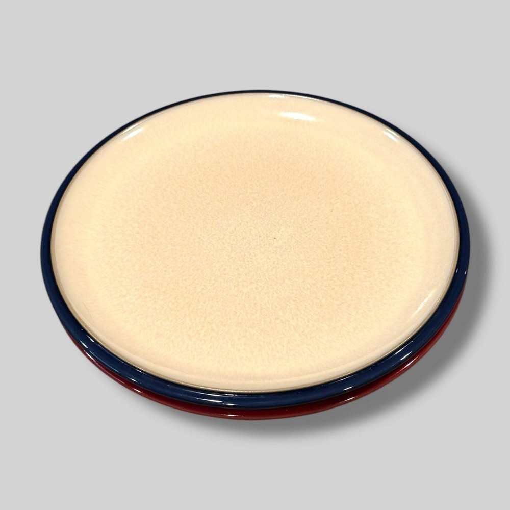 Denby-Langly 10.5” Dinner Plates | Red & Blue Rim Glaze | Stoneware | Set of 2 U