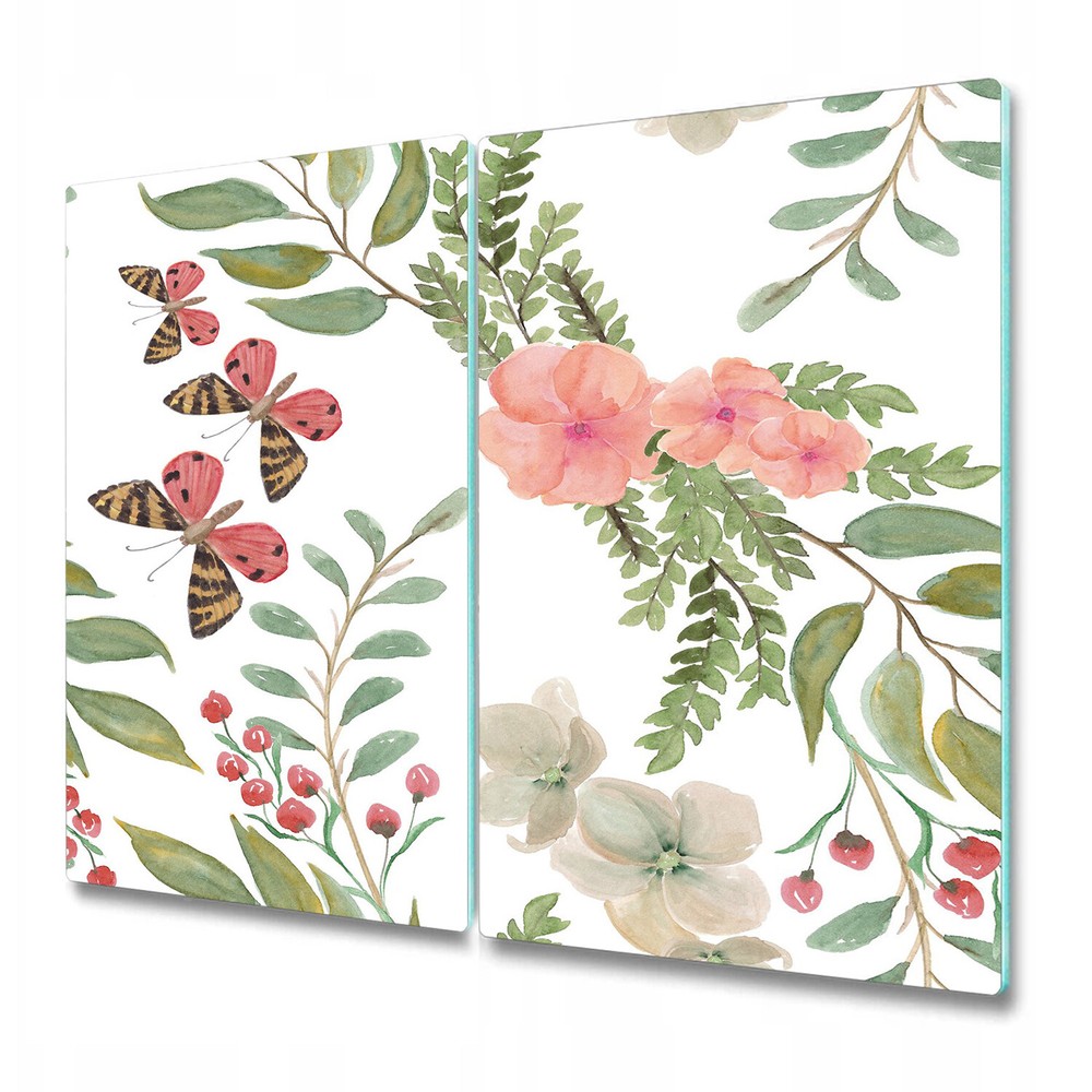 Glass Chopping Cutting Board Spring flowers with butterfly pastel and white