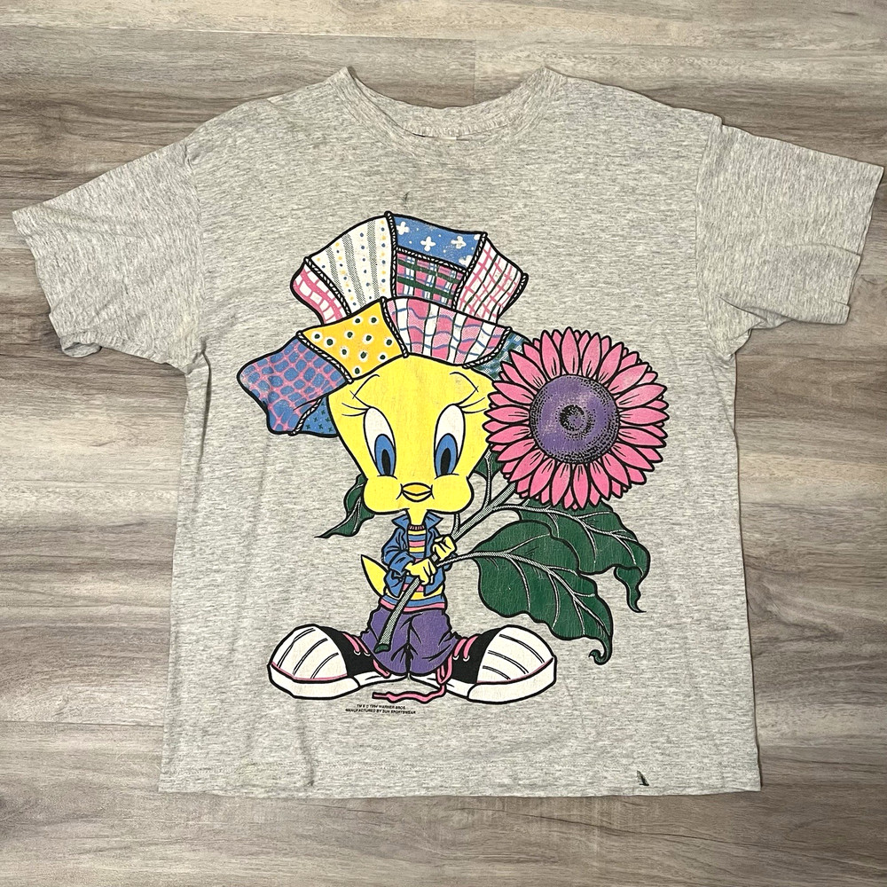 VINTAGE VTG Looney Tunes Tweety Bird T Shirt 1993 Size L Large Sunflower Spring