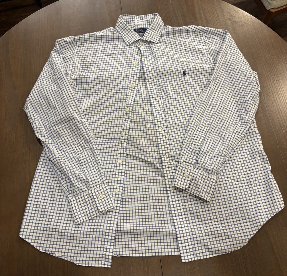 Polo Ralph Lauren Shirt Mens L  White Graph Check Button Down Long Sleeve