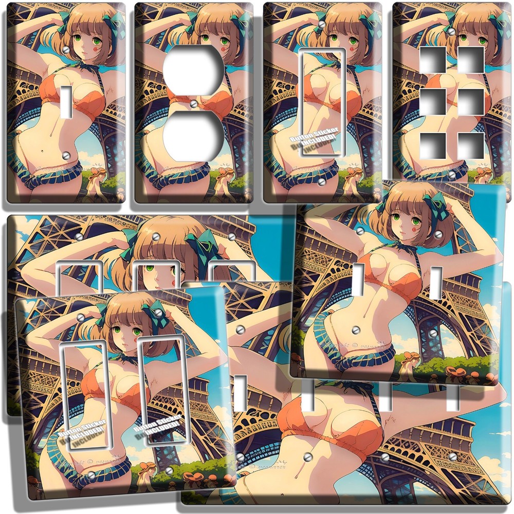 MANGA ANIME GIRL PARIS EIFFEL TOWER LIGHT SWITCH OUTLET WALLPLATE ROOM ART DECOR