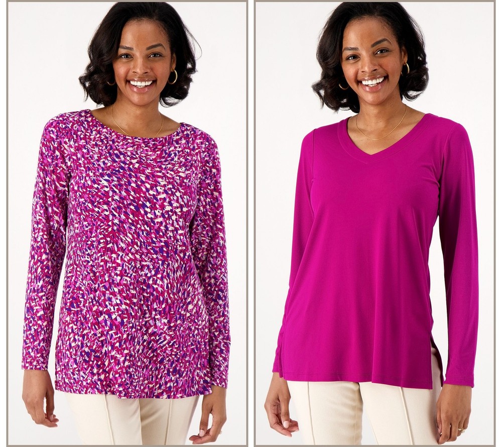 Susan Graver Women's Top Petite PM Essentials Liquid Knit Tunic Set Pink A544667