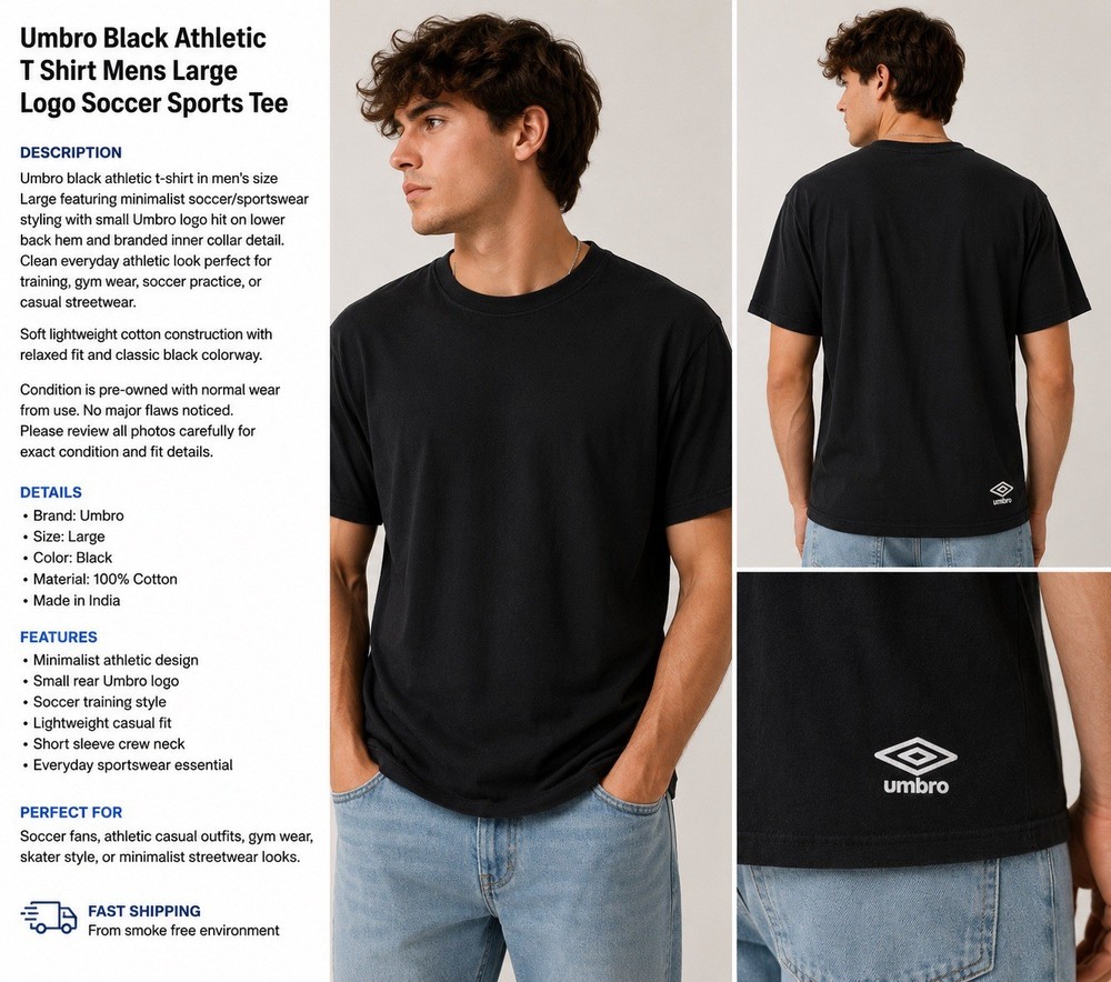 Umbro Black Athletic T Shirt Mens Large Logo Soccer Sports Tee