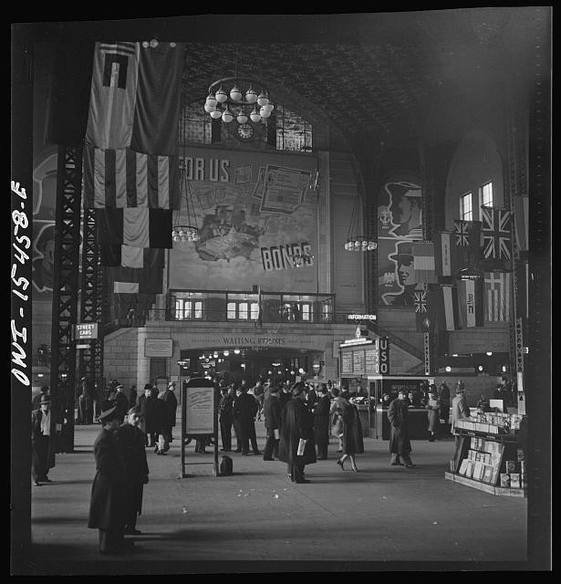 Photo:Chicago Illinois Union Station Concourse 1943 Wartime Flags Posters