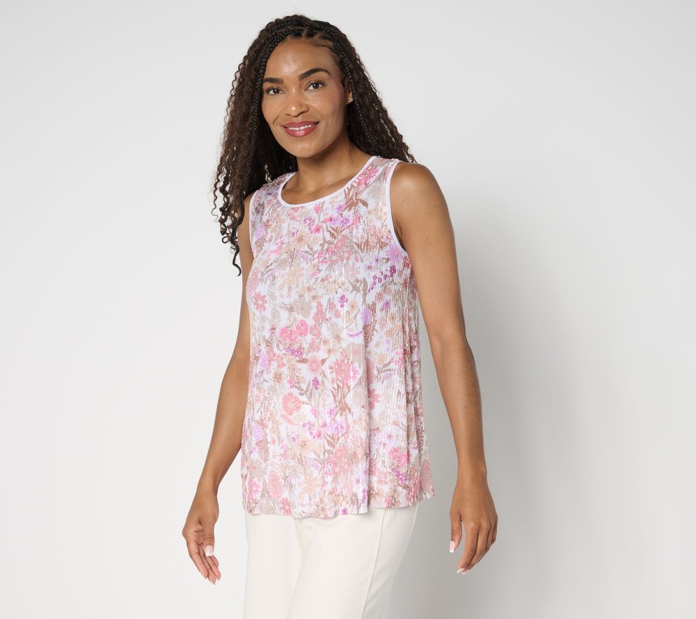Susan Graver Women's Top Plus Sz 2X Printed Sequin Knit Multi-colored A690987