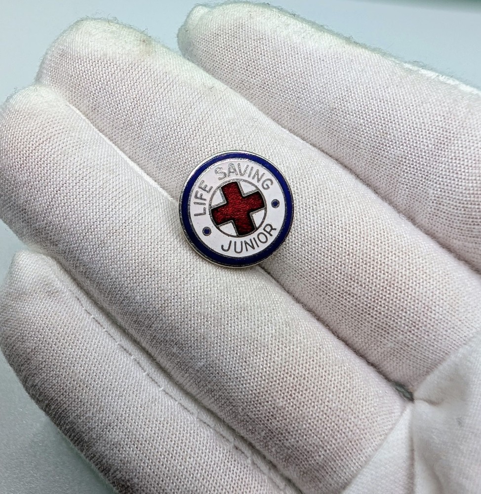 Vintage Red Cross Life Saving Junior Member Enamel Medical Service Lapel Pin