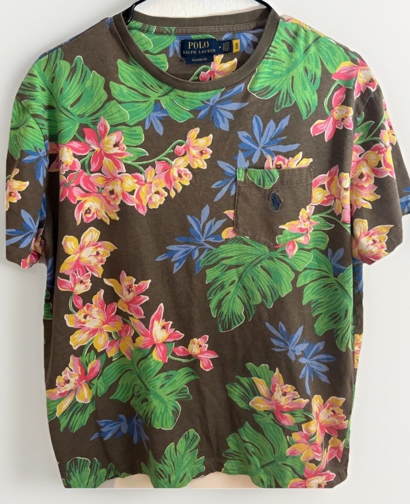 Polo Ralph Lauren Floral Tropical Pocket T Shirt Mens M Classic Fit Hawaiian