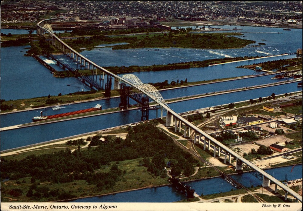 Aerial Sault Ste Marie Ontario Gateway to Algoma vintage postcard h732