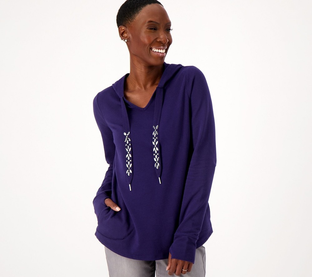 Belle by Kim Gravel Women's Top Sz XS French Terry Hoodie with Blue A555497