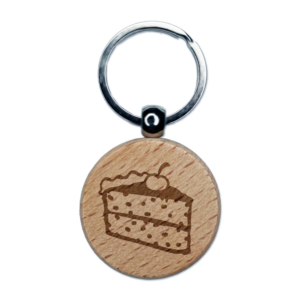 Engraved Wooden Cake Slice Keychain Charm  