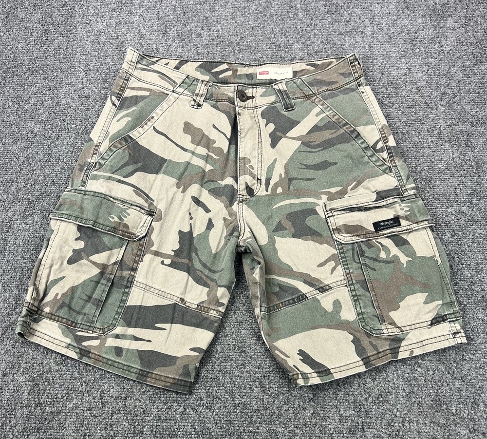 Wrangler Camo Cargo Shorts Mens 30 Green Camo Army Military Work Utility
