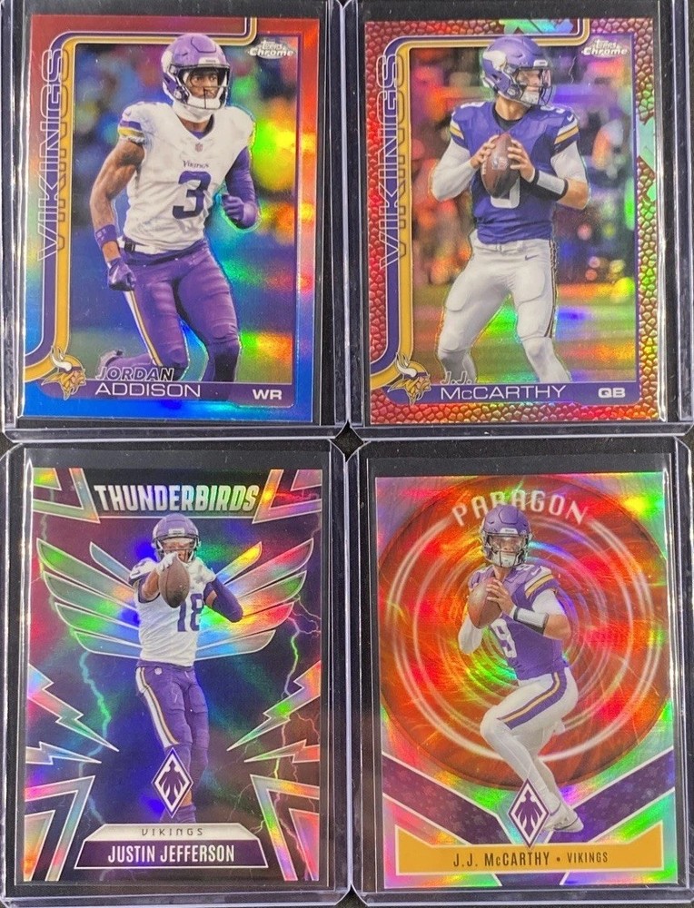 VIKINGS 4 Card Refractor Prizm Silver RC Lot Justin Jefferson McCarthy Addison