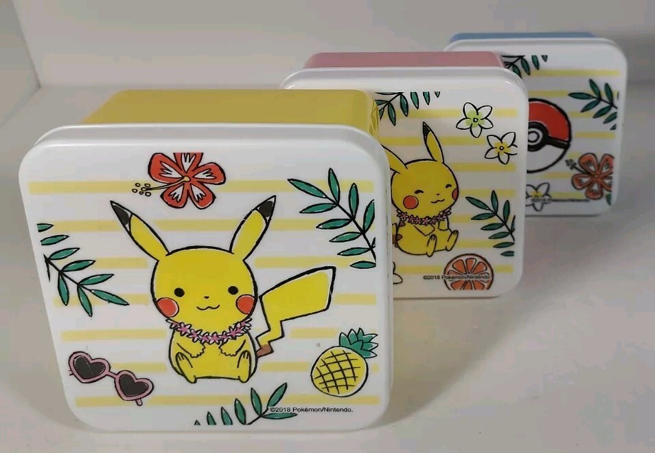 2018 Japanese Pokemon Nintendo / 3 Coins Pikachu 3 set Plastic Containers