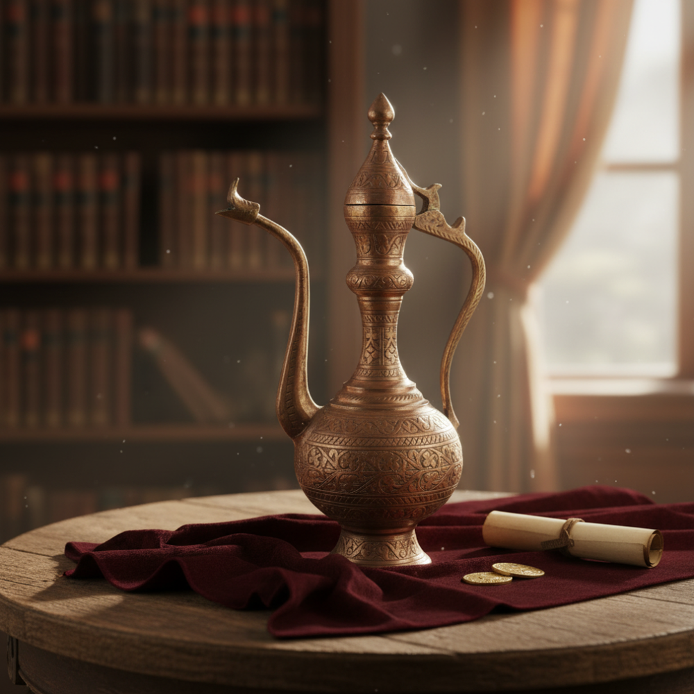 Vintage Engraved Brass Copper Ewer Pitcher Jug Antique Decor Art Collectible