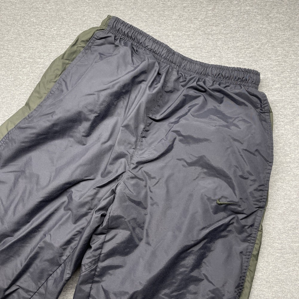 Vintage Y2K Nike Mens Small Nylon Track Pants Gray Green Stripe Baggy Gray Tag