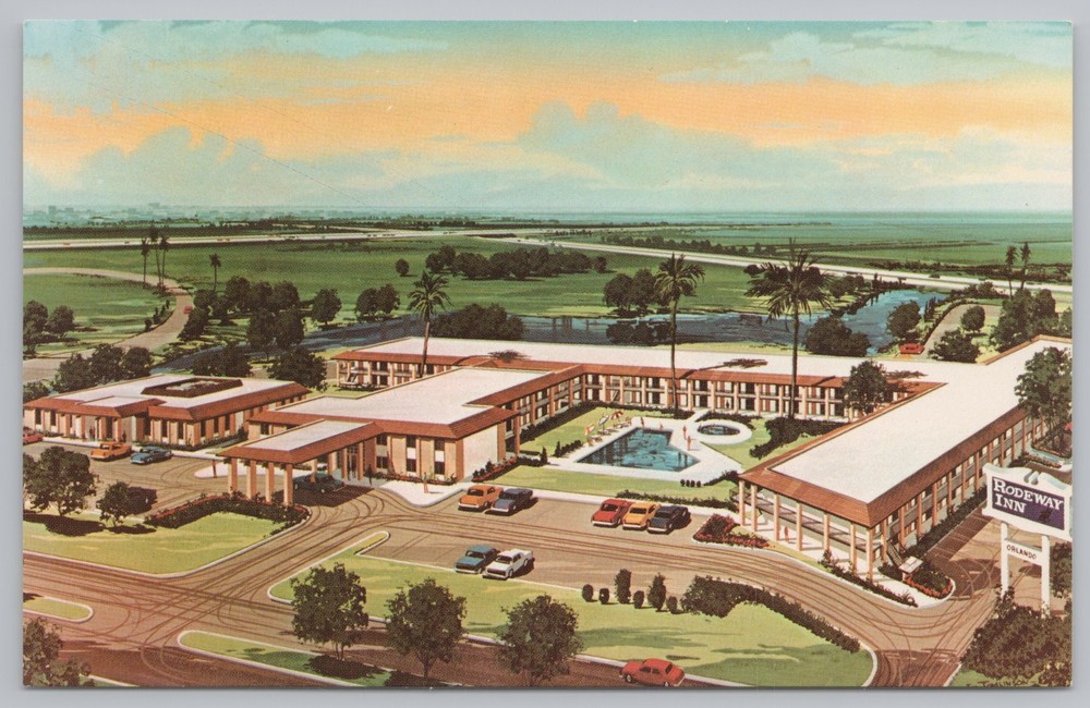 Roadside~Air View Rodeway Inn Orlando Florida~Vintage Postcard