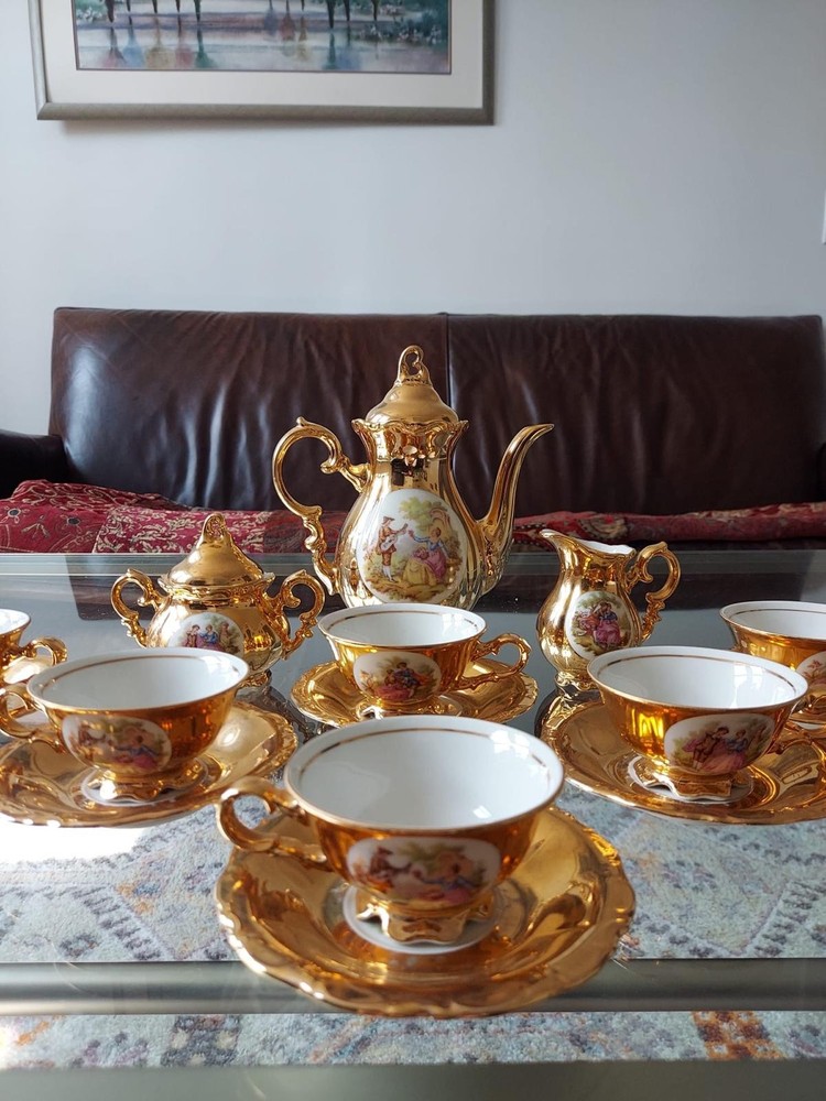 Vintage Bavaria Germany Porcelain 22K Gold Gilded Tea Set