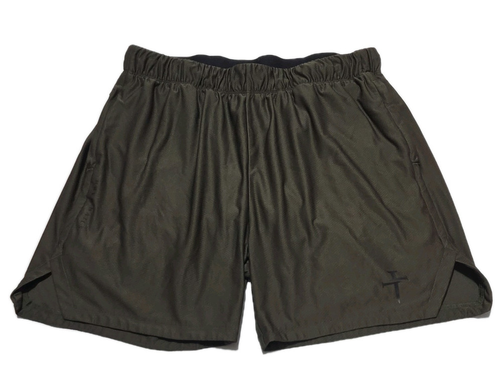 Three Nails Men's Dark Olive Mesh Athletic Shorts L Elastic Waist Pockets