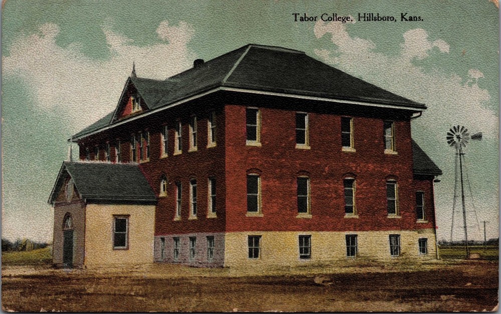 Tabor College Hillsboro Kansas 1913 Postcard Windmill Novelty Co Denver