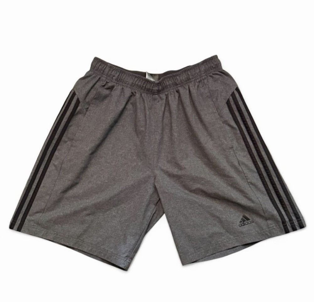 Adidas 3 Stripe Athletic Shorts Gray Black Mens Large Gym Training