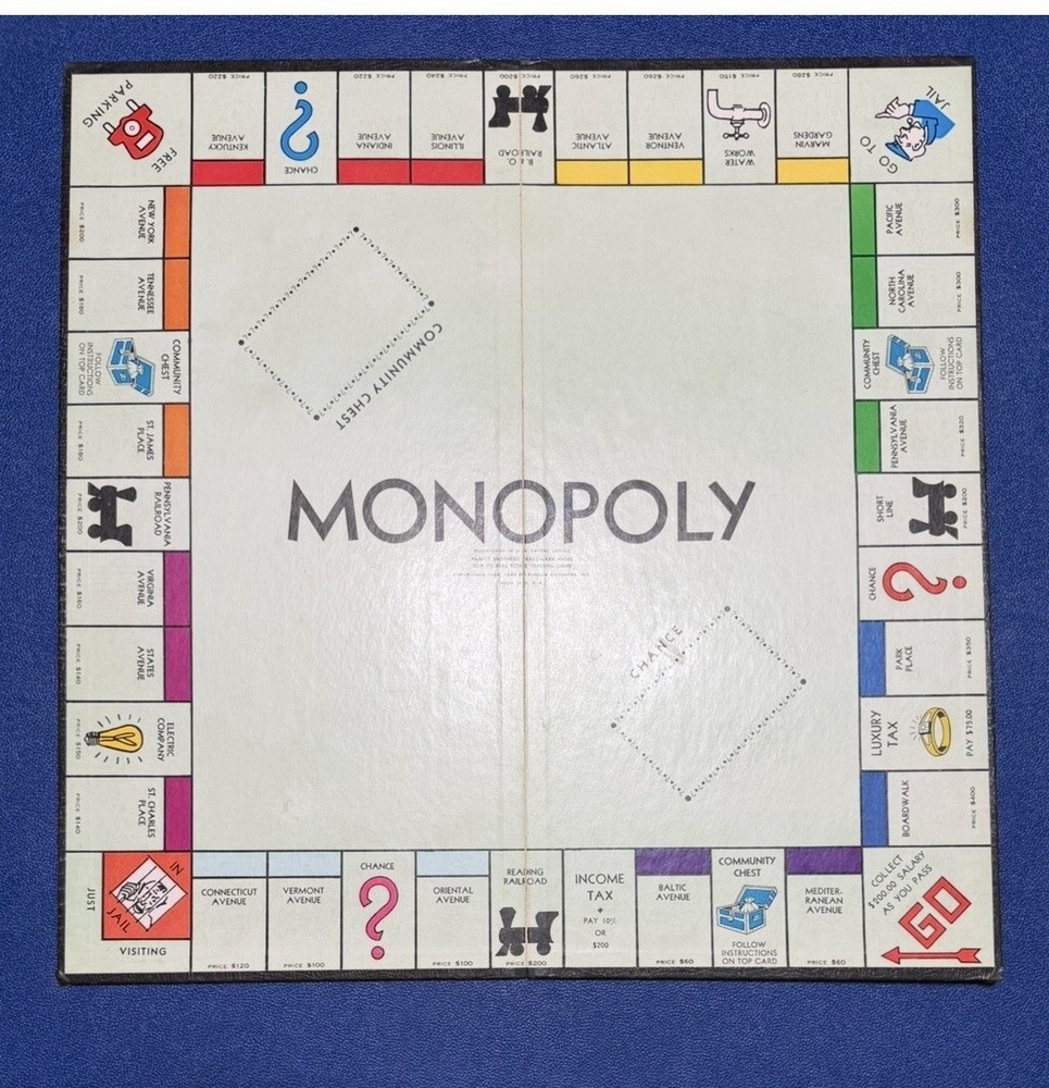 Vintage Popular Edition Monopoly Black Game Board Only By Parker Brothers 1954
