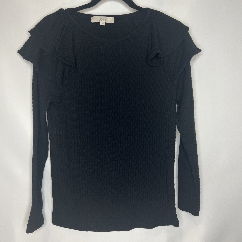 Women's Ann Taylor LOFT Womens Size Large Black Long Sleeve Shirt - Ruffle