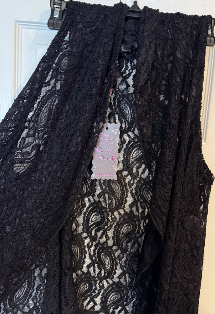 Pretty Angel Black Lace Sleeveless Open Front Vest Women's Regular Size L