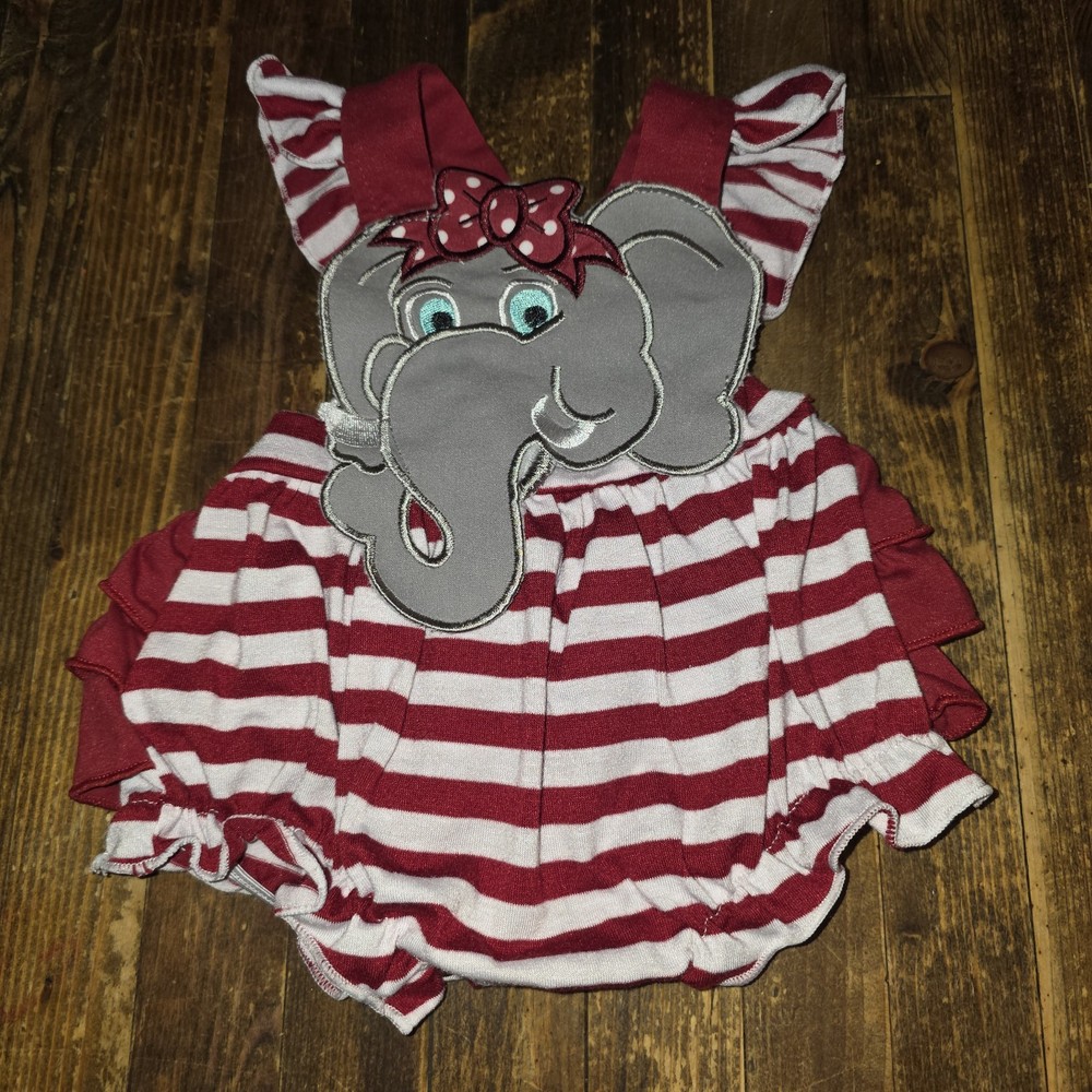 Little Lovely Designs Elephant Applique Alabama outfit Romper Red & White 0-3mo