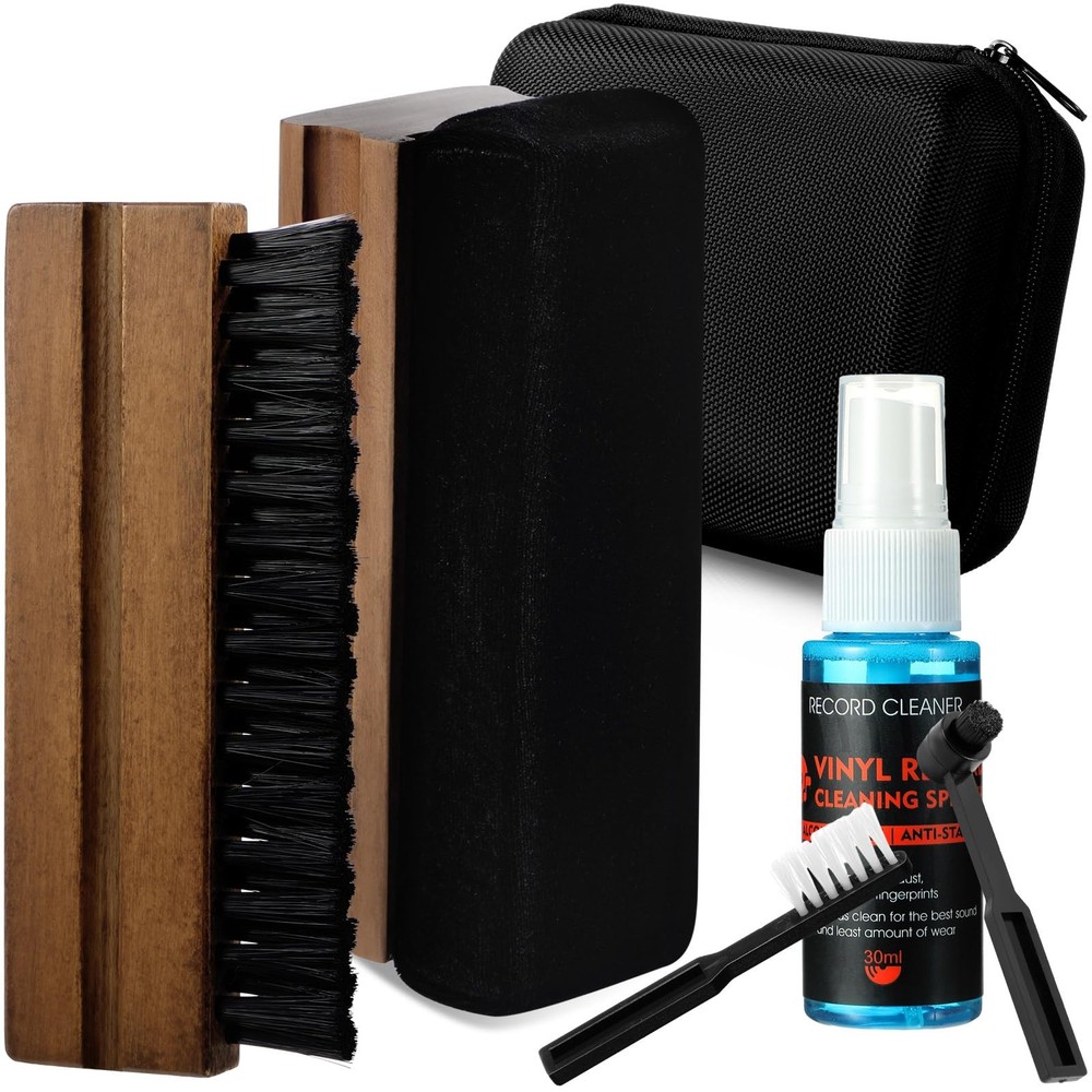 6-Piece Vinyl Record Cleaning Kit with Microfiber Brush & Cleaning Solution