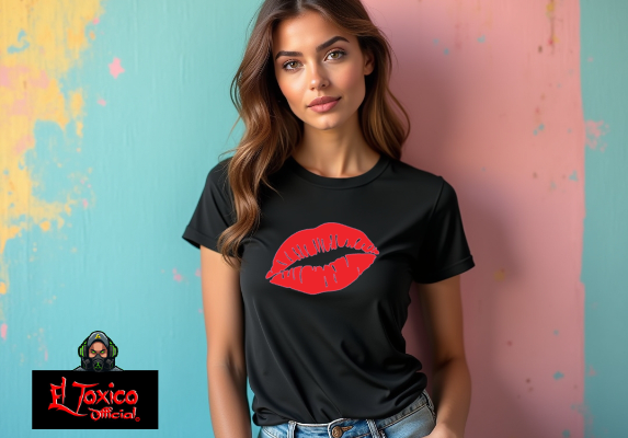 Sexy Red Lips Women's black t-shirt front design Women's Softstyle Cotton- tee*