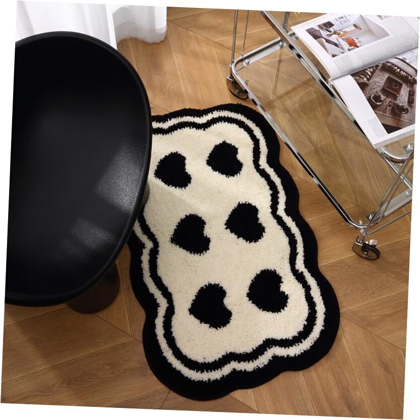 Bathroom Modern Rugs Non-Slip Black with White Mats 16