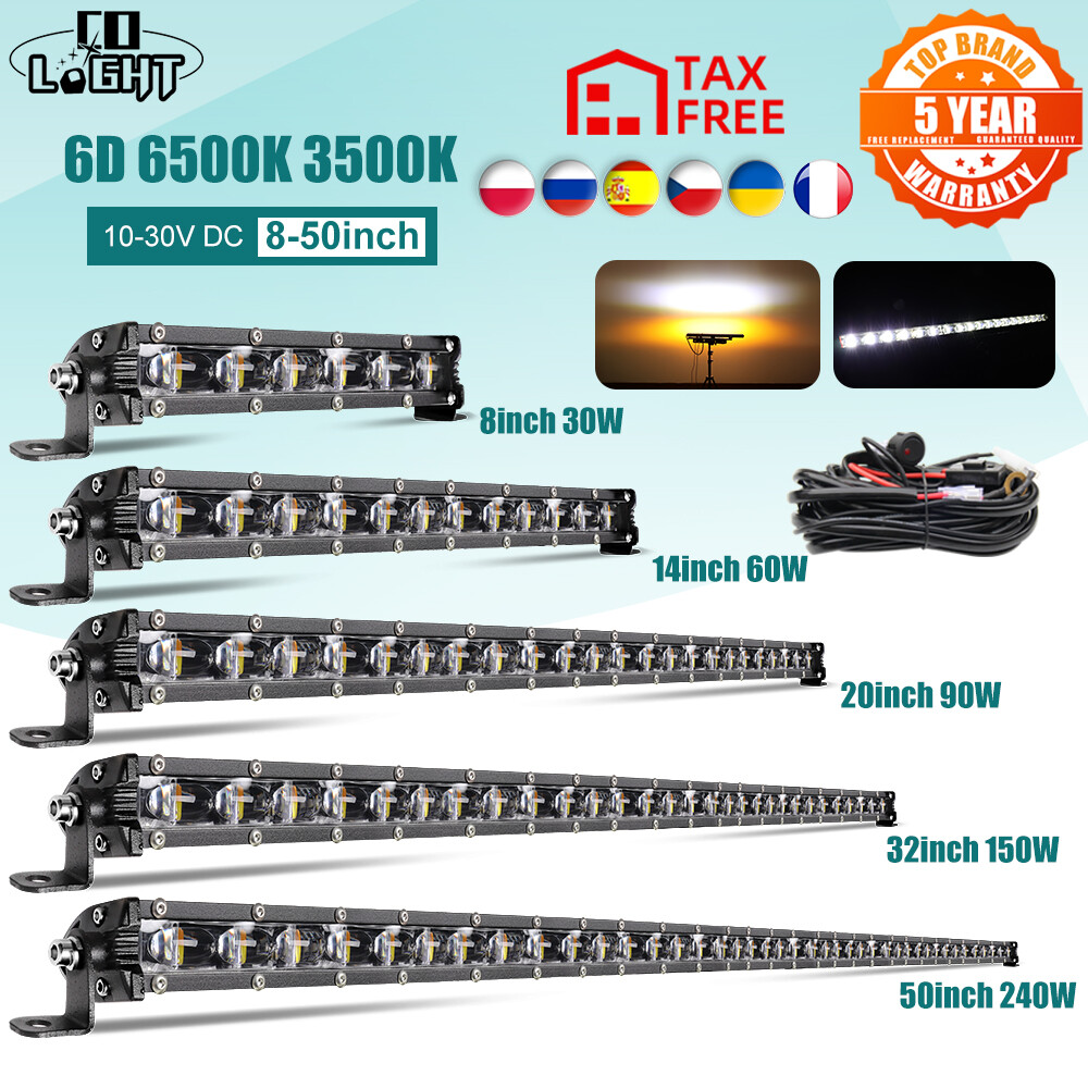 20/32/50'' Led Work Light Bar Spot Strobe Amber White Offroad For SUV ATV 4X4