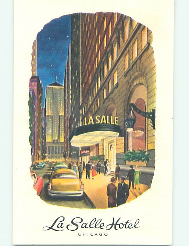 Unused 1940's OLD CARS & LA SALLE HOTEL Chicago Illinois IL 60.000 cards q6619@