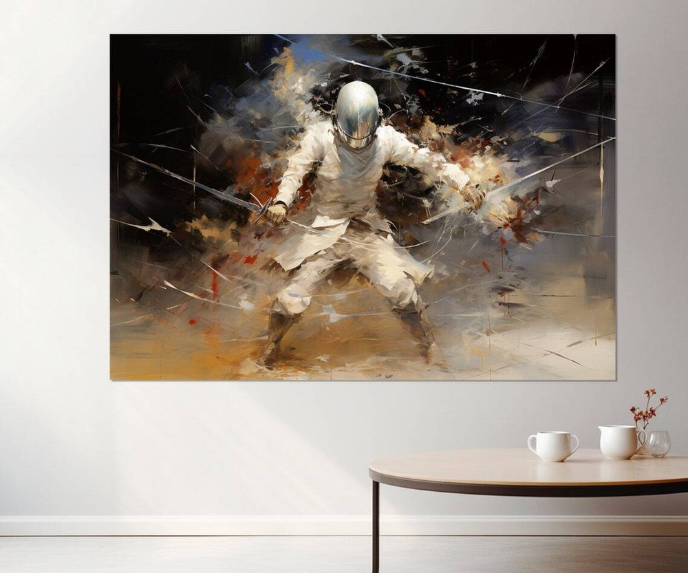 Painting Of A Fencer Wall Art Canvas Unframed Print Art