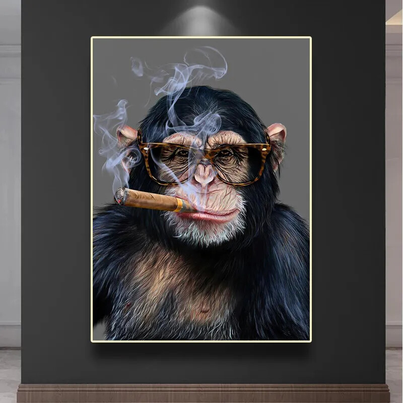 Monkey Smoking A Cigar Posters Canvas Painting Wall Art Picture home decoration