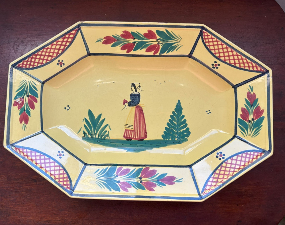 HB Quimper France Faience Octagonal Plate – Breton Figure – Hand Painted