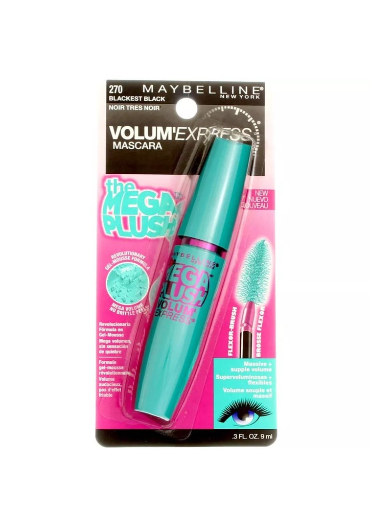 Maybelline Mega Plush Volumizing Mascara in Blackest Black 270 Washable Formula