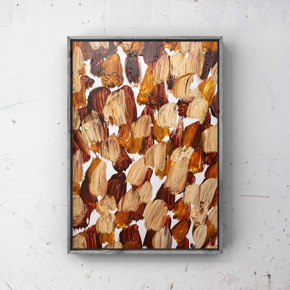 Polka Dot Abstract Oil Painting Brown Beige Caramel Strokes Spots Miniature Art