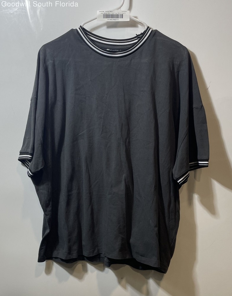 Asos Design Mens Dark Gray Short Sleeve Crew Neck Oversized Ringer T-Shirt Sz M