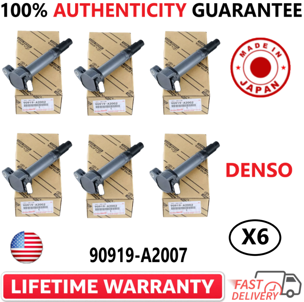 OEM DENSO x6 Ignition Coils For 2005-2024 Toyota & Lexus I4 V6 V8, 90919-A2007