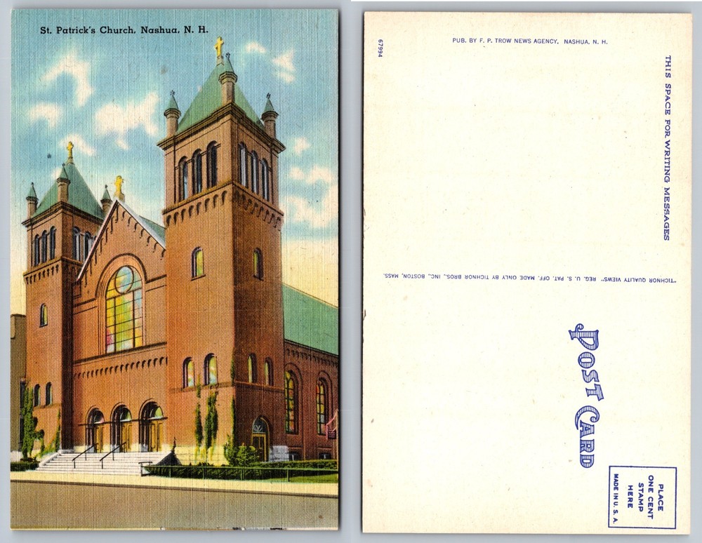 St Patricks Church Nashua NH Postcard