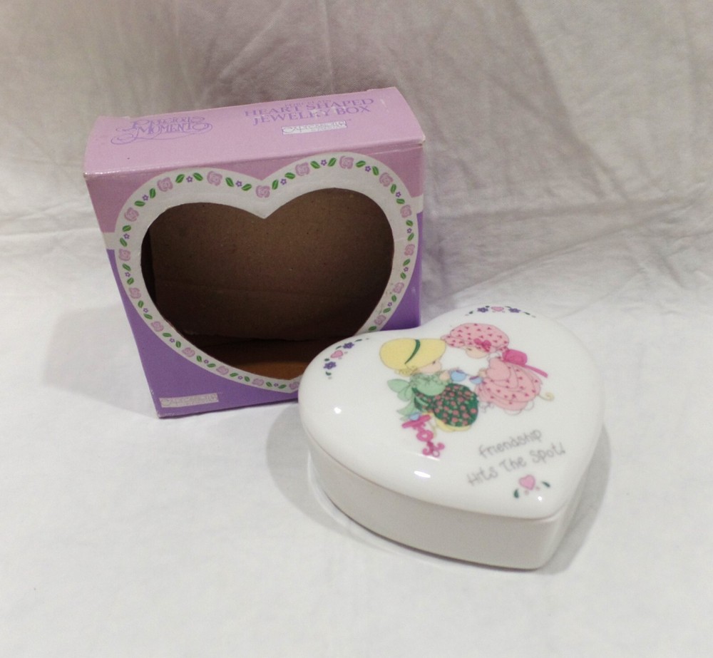 PM Heart Shaped Porcelain Jewelry Trinket Box -Friendship Hits The Spot - Enesco