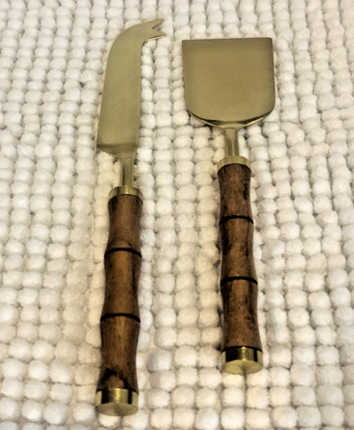 2 Piece Golden Cheese Knife Set - Wood Bamboo Handles
