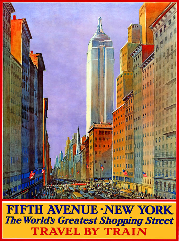 Vintage TRAVEL Poster.NEW YORK.5th Avenue.Art Decor.Interior shop design.43