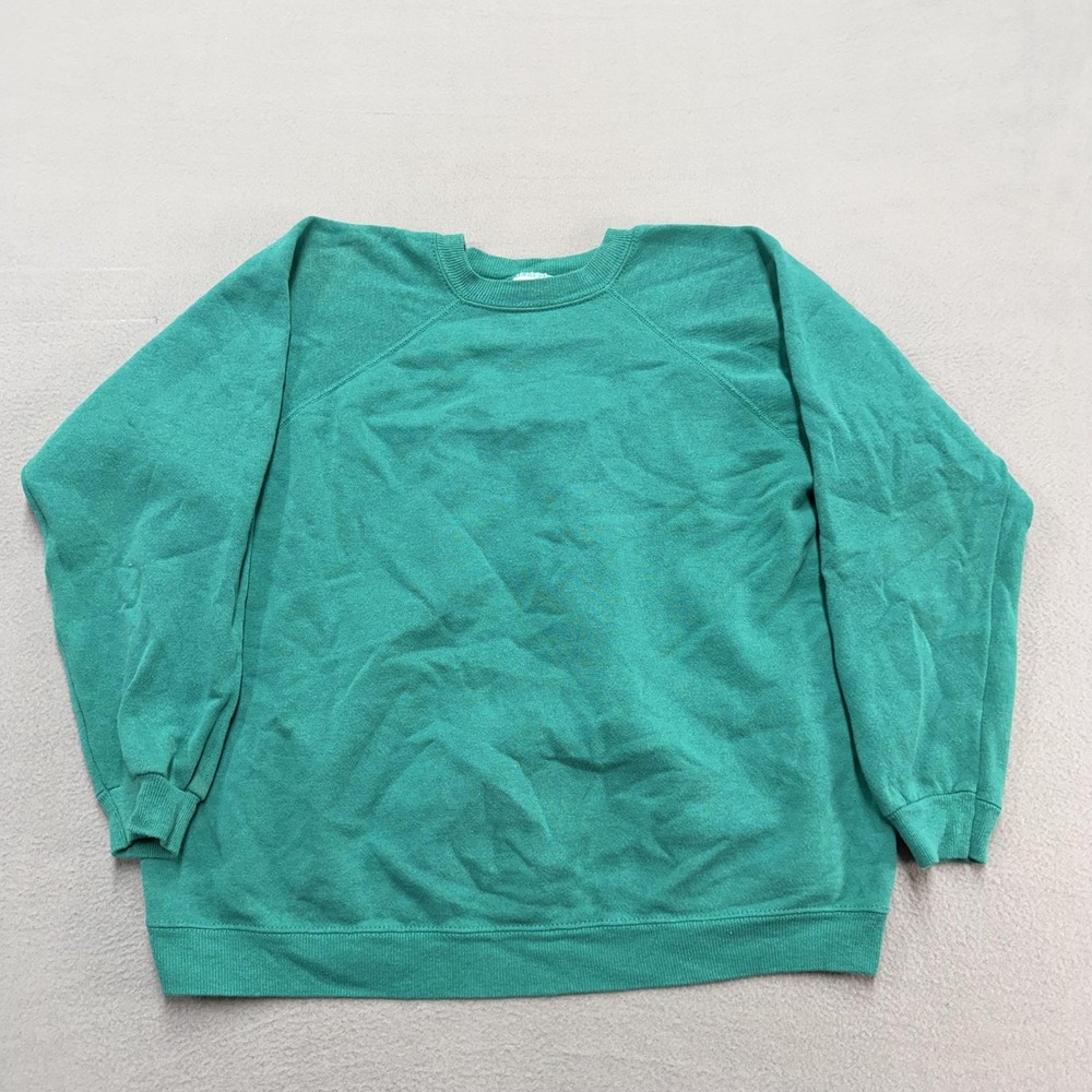 Vintage Hanes Her Way Sweatshirt Womens XL Green Fleece Pullover Made USA 90s