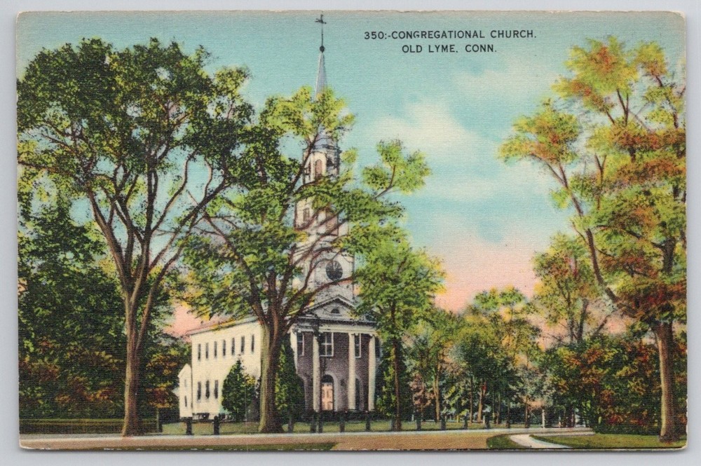 Old Lyme CT Congregational Church Vintage Postcard J. Solomon White Border Era