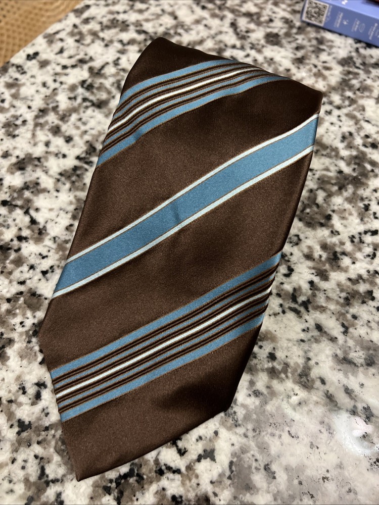 Giorgio Armani Men's Silk Tie VTG Italy Brown Blue Stripe Geometric