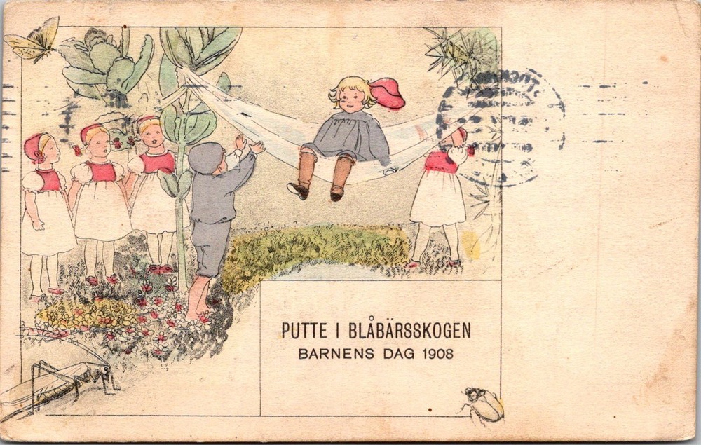 Dr Jim Stamps Postcard Putte In The Blueberry Forest 1908 Childrens Day Sweden